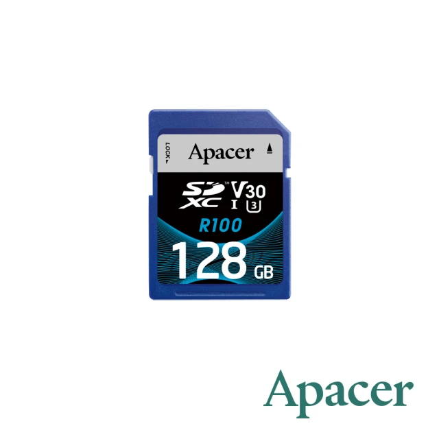 【Apacer 宇瞻】128GB SD UHS-I U3 V30 R100記憶卡 100MB/s(公司貨)
