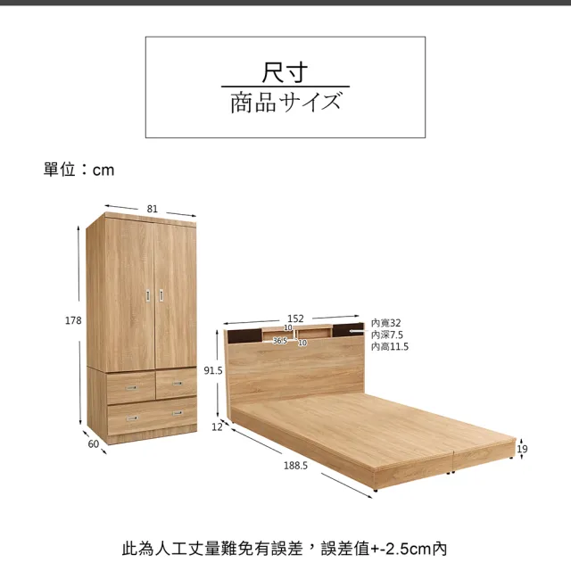 【多瓦娜】MIT迪克雙色5尺三件式房間組-床頭片+床底+衣櫃