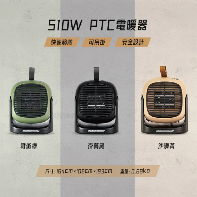 【樂活不露】510W PTC電暖器 含同色收納包(桌用/吊掛 露營用 PTC陶瓷加熱)
