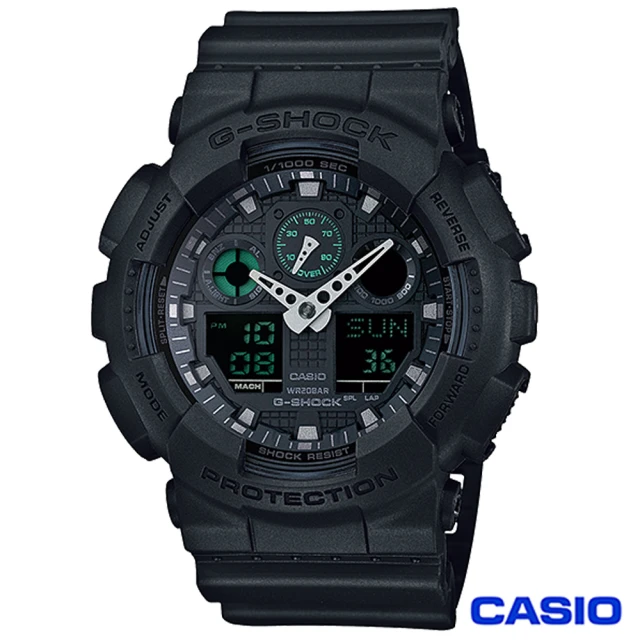 CASIO 卡西歐 G-SHOCK街頭玩酷超人氣型男雙顯運動錶(GA-100MB-1A)