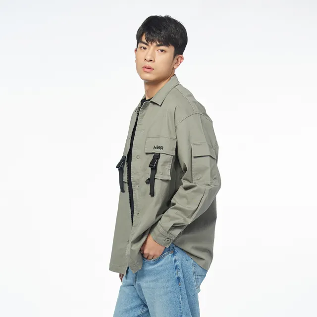 【JEEP】男裝  率性口袋長袖襯衫外套(灰色)