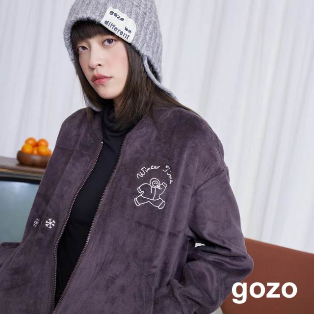 gozo 穿羽絨服的雪人毛毛棒球外套(兩色)