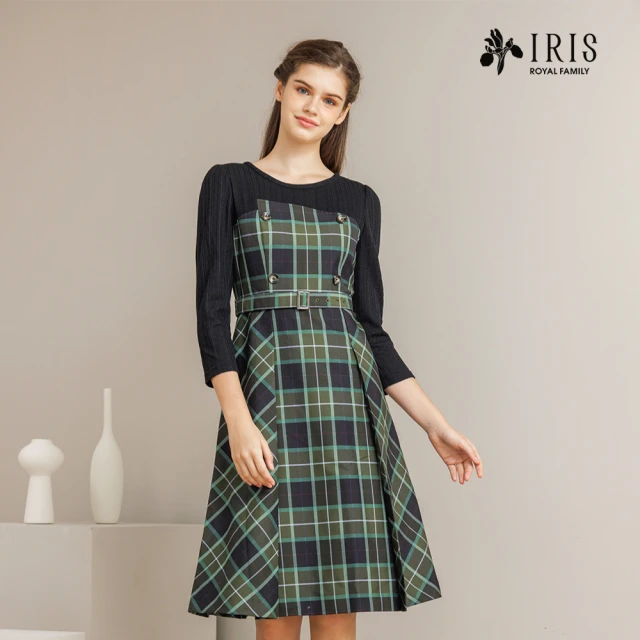 IRIS 艾莉詩IRIS 艾莉詩 不對稱拼接排釦格紋連衣裙-2色(36638)