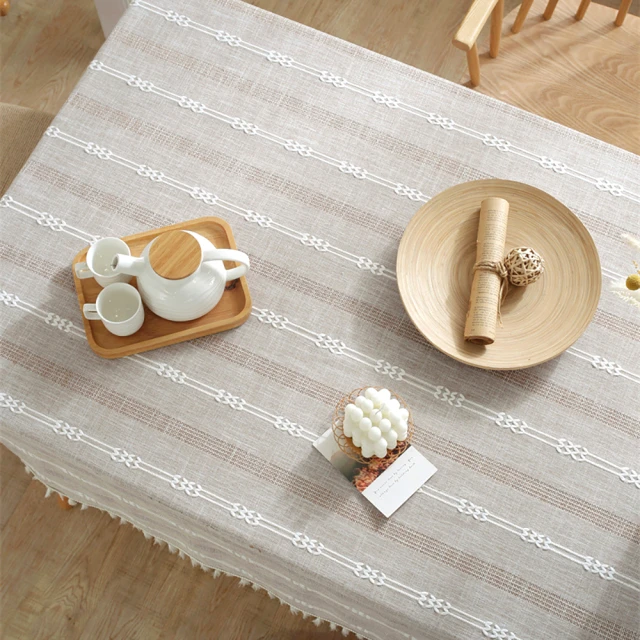 BonBon naturel 歐式幾何圓交織質感方桌巾-85