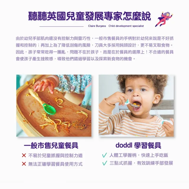 【Doddl】英國人體工學秒拾餐具  - 嬰幼兒學習餐具 兩件組 學習餐具 叉匙組(含湯匙、叉子)