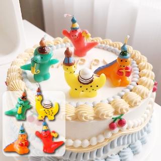 可愛恐龍生日蠟燭-4入(造型蠟燭 慶生道具 慶祝 週年紀念 派對 許願 插牌 蛋糕 週歲 烘焙裝飾 外掛)