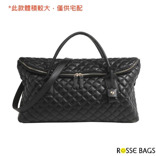 【Rosse Bags】典雅菱格精緻軟皮肩背手提包(現+預  黑色)