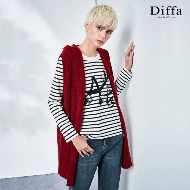 【Diffa】長版連帽背心針織外套-女