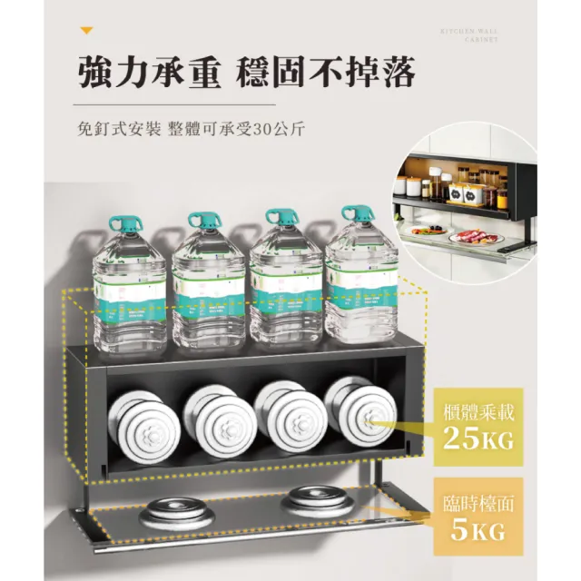 【慢慢家居】免打孔-升級液壓桿精鋼烤漆壁掛吊櫃(下拉款-80長)