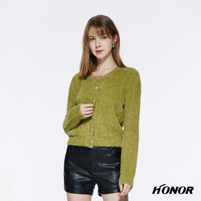 【HONOR 山形屋】金蔥排釦短版毛衣外套-綠/灰(MOMO獨家限定)