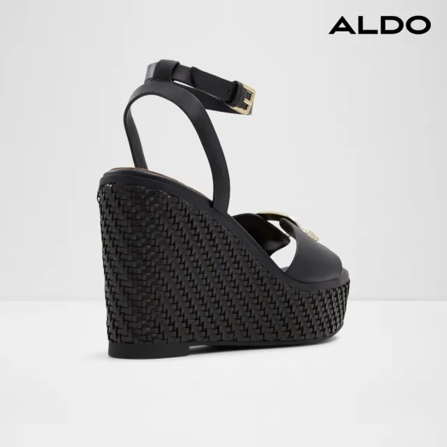 【ALDO】CARRABRIRIA-編織金飾造型厚底楔型涼鞋-女鞋(黑色)
