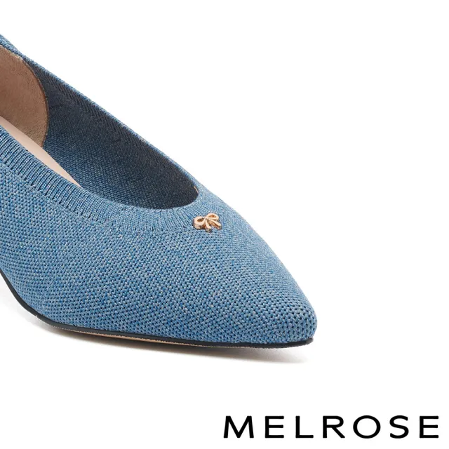 【MELROSE】美樂斯 甜美氣質小蝴蝶結飛織布尖頭高跟鞋(藍)