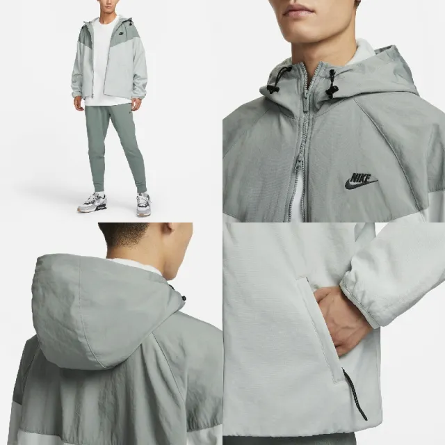 【NIKE 耐吉】外套 NSW Windrunner 男款 灰 綠 保暖 搖粒絨 防潑水 雙向拉鍊 寬鬆 風衣(FB8619-330)