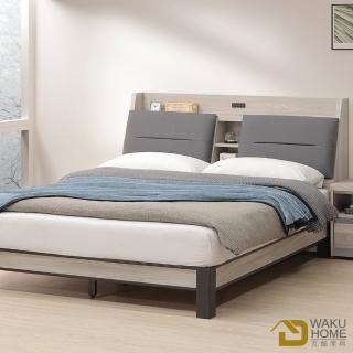 【WAKUHOME 瓦酷傢俱】法伊恩雲杉木5尺床架型雙人床組附插座-床頭箱-床架-A005-631+655