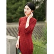 【糖潮】玩美衣櫃中式紅色緹花修身改良開衩旗袍洋裝M-4XL