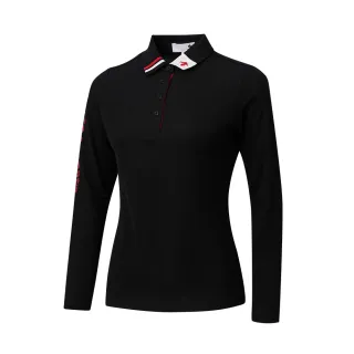 【LE COQ SPORTIF 公雞】高爾夫系列 女款黑色經典百搭字母刺繡POLO長袖棉衫 QLS2T108