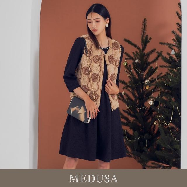 【MEDUSA 曼度莎】現貨-玫瑰盤花造型毛背心外套（M-XL）｜毛外套 毛背心 背心外套 冬新品(201-10108)