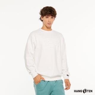 【Hang Ten】男裝-恆溫多功能-抗菌除臭刷毛保暖彈性圓領大學T(花紗米白)