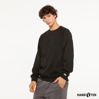 【Hang Ten】男裝-恆溫多功能-抗菌除臭刷毛保暖彈性圓領大學T(黑)