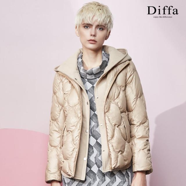 【Diffa】假兩件連帽設計羽絨外套-女