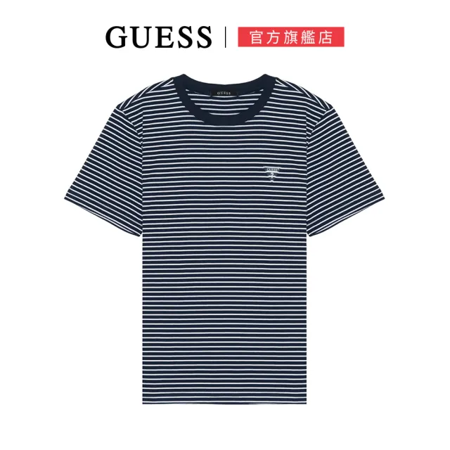 【GUESS】簡約百搭條紋LOGO短T(兩色可選)