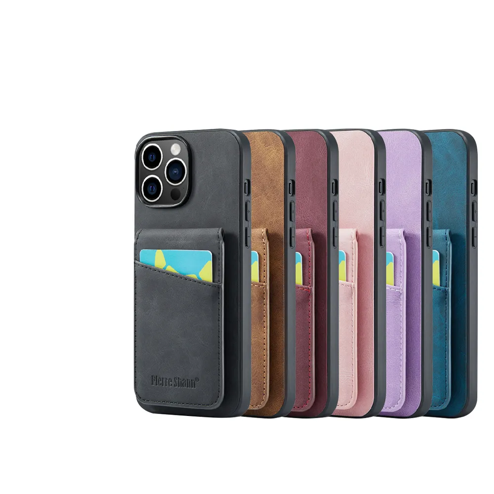 【Didoshop】iPhone 15 Pro 6.1吋瘋馬紋插卡支架後蓋手機殼(FS271)