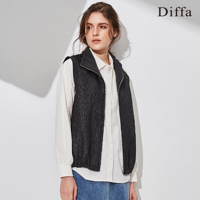 【Diffa】美型襯衫領異素材拼接上衣-女