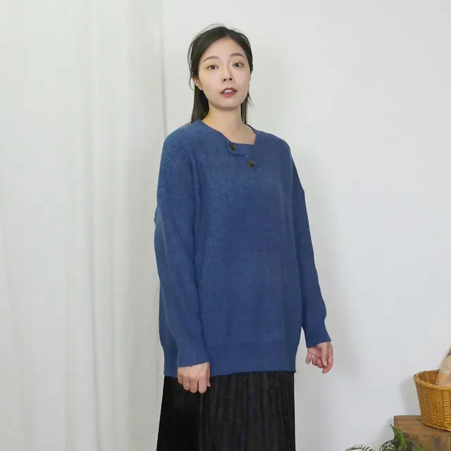 【Hana Mokuba】花木馬日系女裝設計感V領寬鬆落肩毛衣(針織衫)