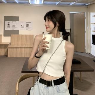 【D.studio】韓版圓領顯瘦設計感短版背心(上衣 小可愛 女裝 背心女 衣服 短版上衣 冰絲背心 V199)