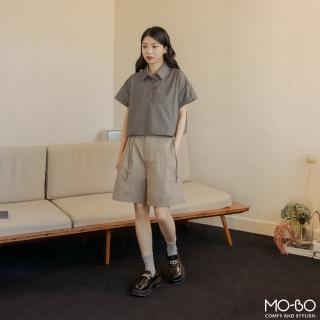 【MO-BO】雙腰耳打褶五分短褲