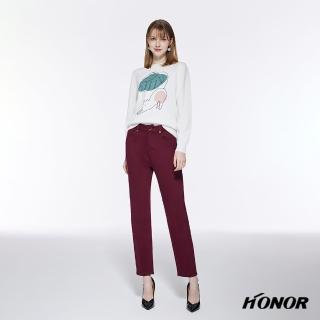 【HONOR 山形屋】素色腰間金飾長褲-酒紅/黑(MOMO獨家限定)