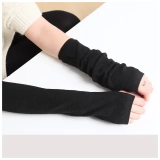 【復古穿搭】針織黑色手臂套(辦公室 冷氣房 袖套 半指 長手套 韓系配件 保暖手套 手腕套 女 學生)