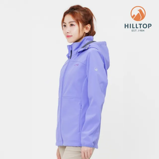 【Hilltop 山頂鳥】SOFT SHELL軟殼衣防風透氣保暖彈性可拆帽外套 女款 紫