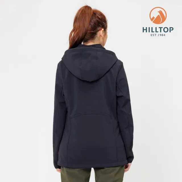 【Hilltop 山頂鳥】SOFT SHELL軟殼衣防風透氣保暖彈性可拆帽外套 女款 黑