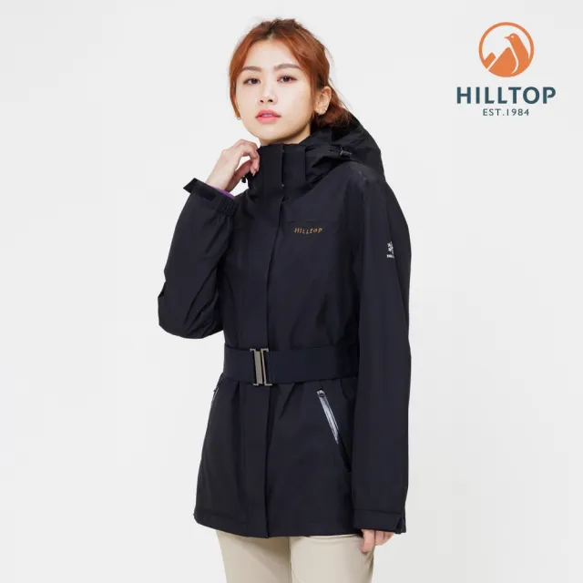 【Hilltop 山頂鳥】GORE-TEX 單件式防潑水施華洛世奇水鑽透氣防風防水可拆帽短版大衣 女款 黑