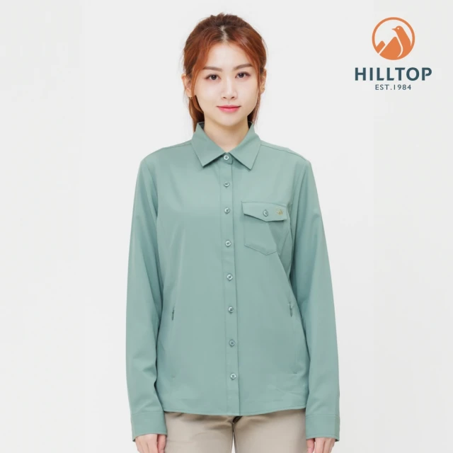 【Hilltop 山頂鳥】吸濕快乾抗UV彈性長袖襯衫 女款 綠｜PC05XF23ECM0