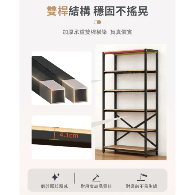 【慢慢家居】層高任意調-鋼木超耐重大容量六層置物架 電器架(W90xD40xH200cm)