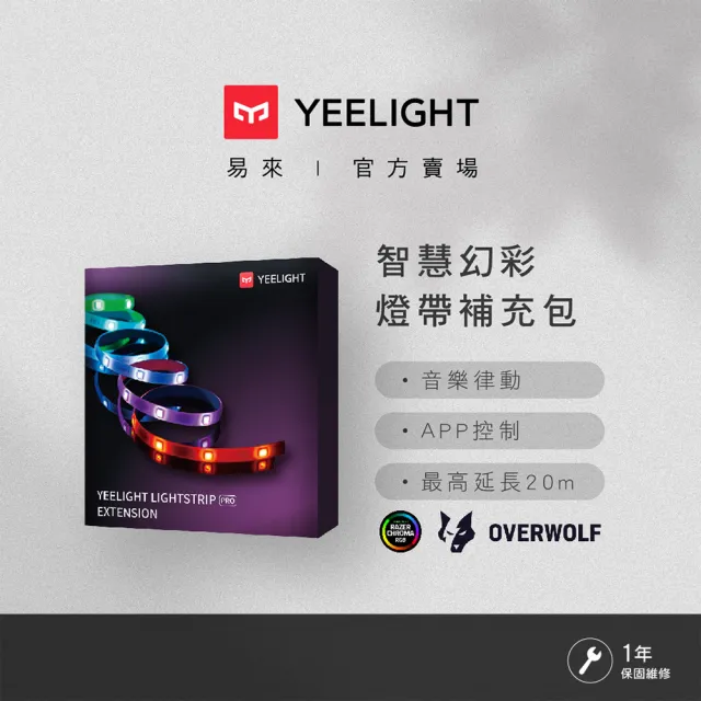 【YEELIGHT 易來】LED智慧幻彩燈帶1米補充包 雷蛇版(遊戲連動、聲控、音樂律動)