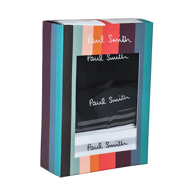 【Paul Smith】PAUL SMITH字母LOGO棉質低腰平角內褲三件裝(男款/黑x灰x條紋)