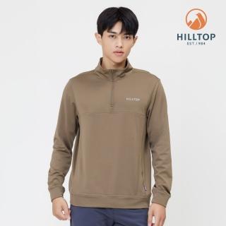 【Hilltop 山頂鳥】POLYGIENE抗菌吸濕快乾半開襟保暖談型刷毛上衣 男款 卡其｜PH51XML1ECN0