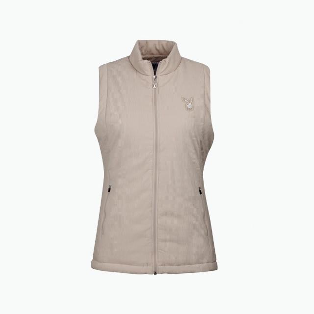 【PLAYBOY GOLF】女款條紋防潑水鋪棉背心-卡其(高爾夫/KB23210-75)