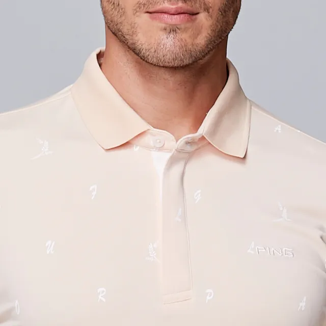 【PING】男款麥穗印花吸濕排汗暗扣薄長袖POLO衫-黃(GOLF/高爾夫球衫/PA23207-35)