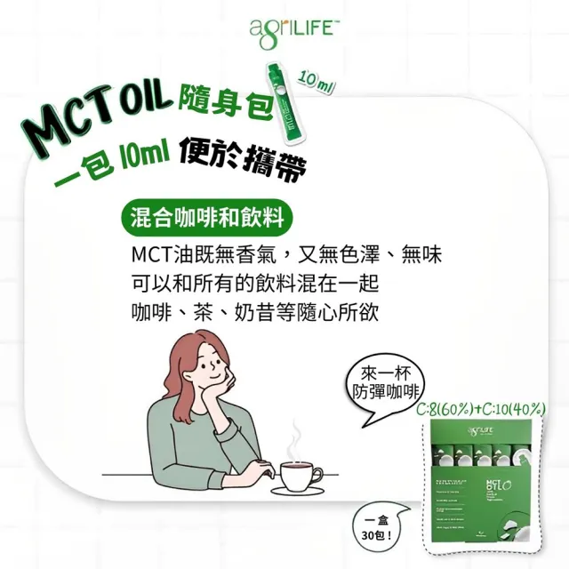 【AgriLIFE】AgriLIFE中鏈MCT油隨手/隨身包10ml*30入(100%精煉自椰子油/隨身包/泰國原裝進口)