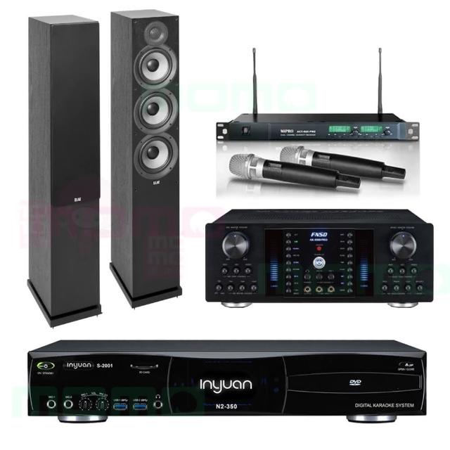 【音圓】N2-350+AK-8800PRO+ACT-869+Elac Debut 2.0 DF62(4TB伴唱機+擴大機+無線麥克風+落地式喇叭)