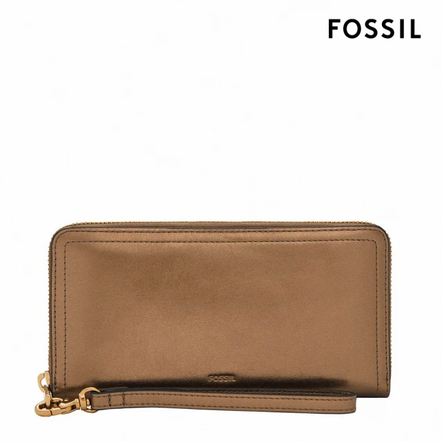 FOSSIL Logan 多夾層真皮拉鍊長夾-金屬銅棕色 SL10017711