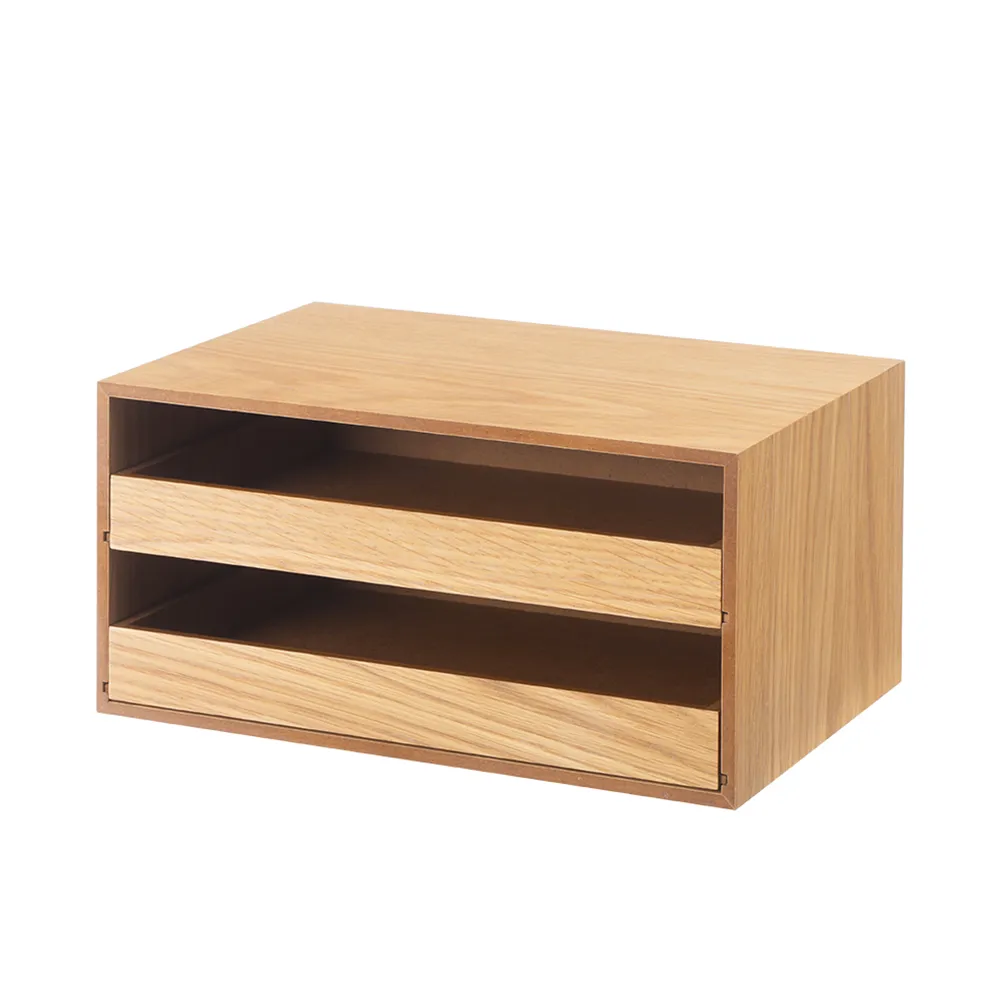 【SHIMOYAMA 霜山】桌上用木質雙層抽屜收納櫃(抽屜式桌面收納盒/木質桌上儲物盒/辦公室雜物整理盒)