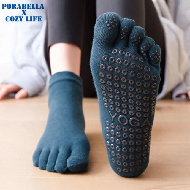 【Porabella】任選三雙 襪子 五指瑜珈襪 止滑中筒襪 普拉提襪 防滑襪 瑜珈襪 素色瑜珈襪 YOGA SOCKS
