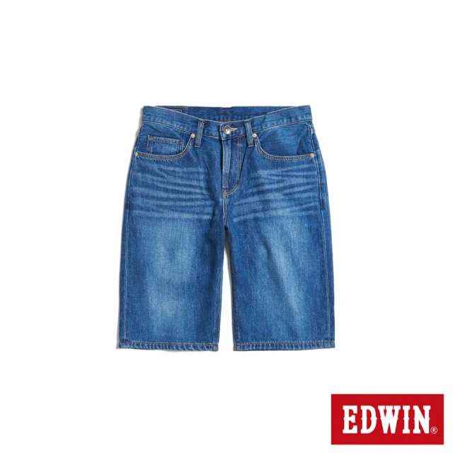 EDWIN 男裝 加大碼 紅標 基本五袋牛仔短褲(中古藍)