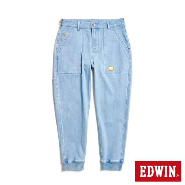 【EDWIN】男裝 橘標 丹寧工裝束口褲(漂淺藍)