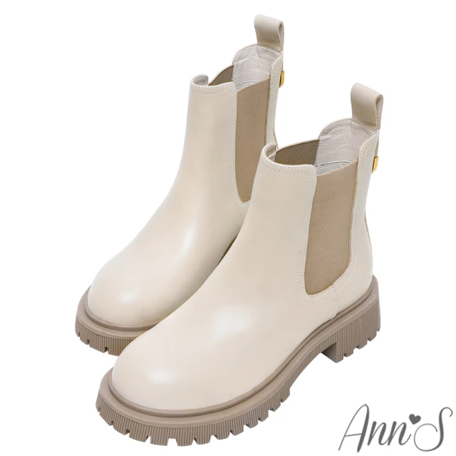 Ann’S 直腿版型-頂級牛皮真皮側邊鬆緊切爾西厚底短靴5c